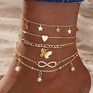 4pcs Elegant Faux Pearl Anklet Set