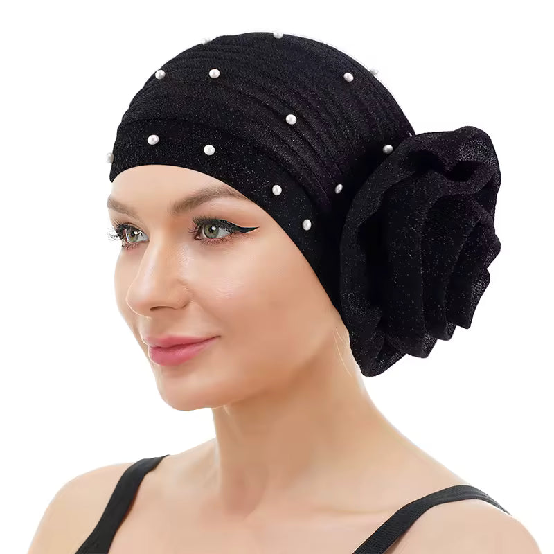 Pearled Turban Hijab - Black