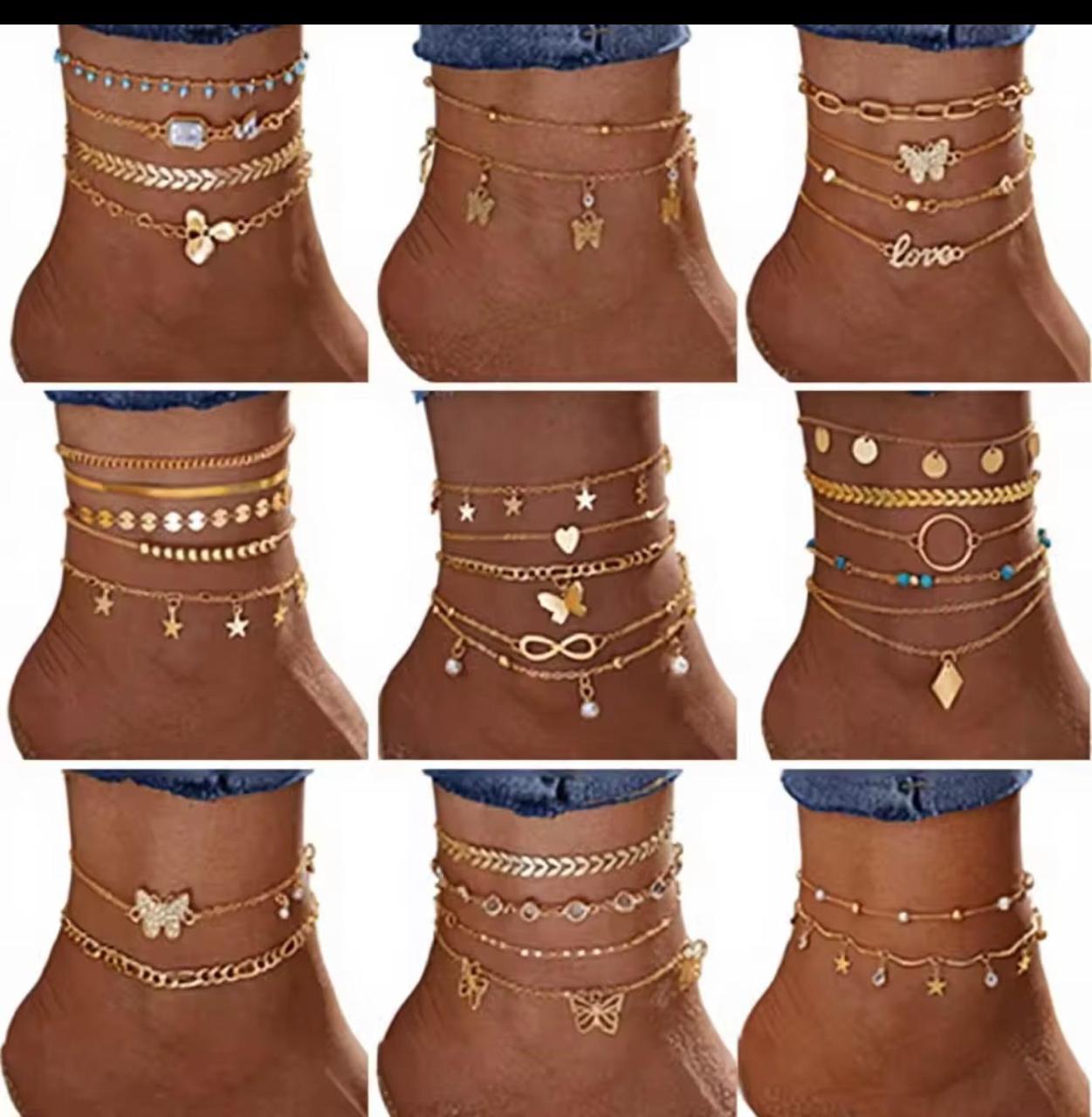 4pcs Elegant Faux Pearl Anklet Set