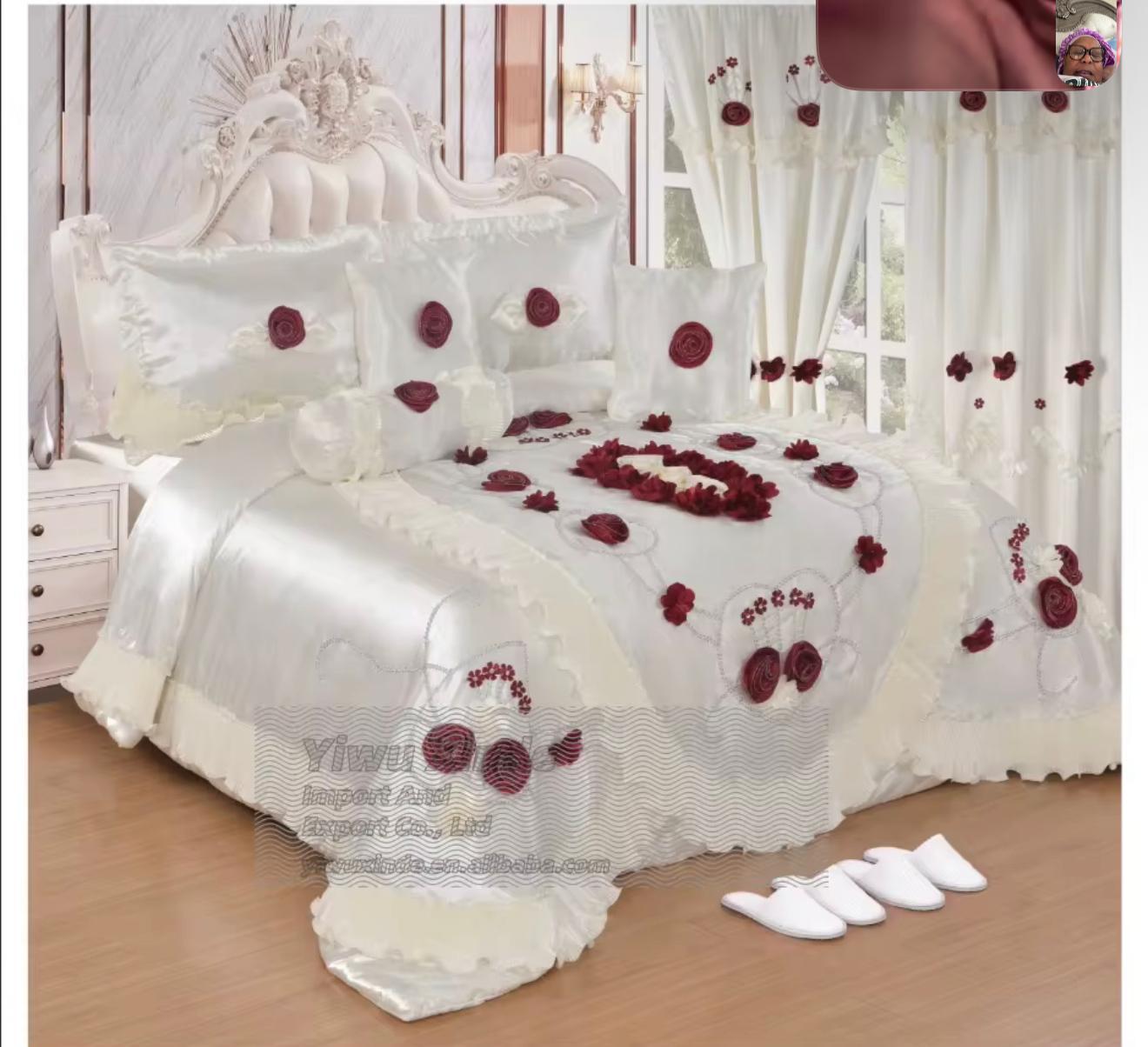 Luxury white & red rose bedding set