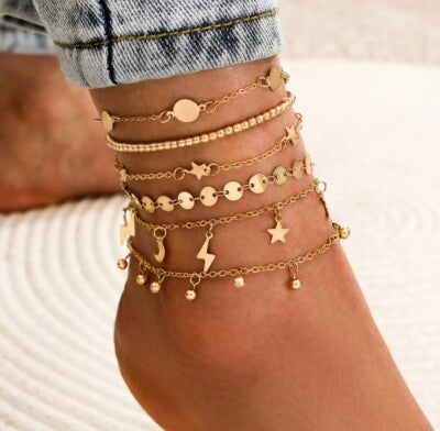 4pcs Elegant Faux Pearl Anklet Set